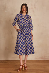 BRUNE ROYAL BLUE PRINTED COTTON SKIRT