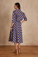 BRUNE ROYAL BLUE PRINTED COTTON SKIRT