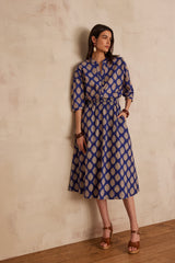 BRUNE ROYAL BLUE PRINTED COTTON SKIRT