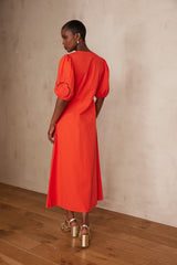 LAURENE GERANIUM LONG COTTON DRESS