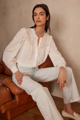 PREPPY ECRU EMBROIDERED BLOUSE