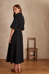LEA BLACK COTTON SHIRT DRESS