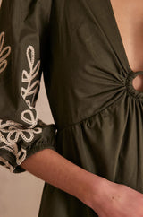 ALICE KHAKI EMBROIDERED DRESS
