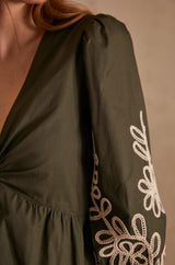 ALICE KHAKI EMBROIDERED DRESS