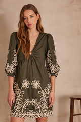 ALICE KHAKI EMBROIDERED DRESS