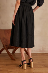 JUNE BLACK EMBROIDERED COTTON SKIRT