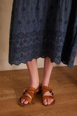 LUNE CHARCOAL EMBROIDERED LONG COTTON DRESS