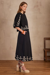 JASMINE BLACK EMBROIDERED COTTON SKIRT