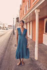 LILY PETROL LONG RAMIE DRESS