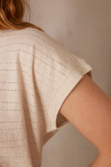 AMBRE CREAM OPENWORK COTTON T-SHIRT
