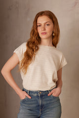 AMBRE CREAM OPENWORK COTTON T-SHIRT