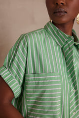 GIGI GREEN STRIPED COTTON SHIRT DRESS