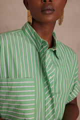 GIGI GREEN STRIPED COTTON SHIRT DRESS