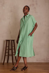 GIGI GREEN STRIPED COTTON SHIRT DRESS