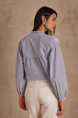 PROVIDENCE SKY BLUE EMBROIDERED COTTON BLOUSE