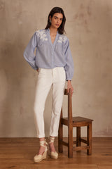 PROVIDENCE SKY BLUE EMBROIDERED COTTON BLOUSE