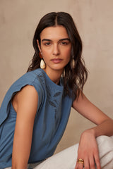 ALVIN PETROLE EMBROIDERED COTTON T-SHIRT