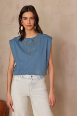 ALVIN PETROLE EMBROIDERED COTTON T-SHIRT
