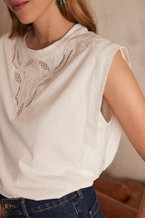 ALVIN ECRU EMBROIDERED COTTON T-SHIRT