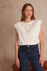 ALVIN ECRU EMBROIDERED COTTON T-SHIRT