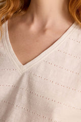 AARON ECRU OPENWORK T-SHIRT