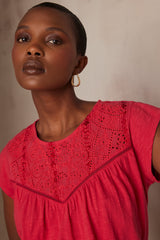 ALABAMA RASPBERRY EMBROIDERED COTTON T-SHIRT