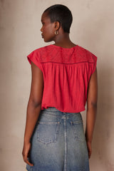 ALABAMA RASPBERRY EMBROIDERED COTTON T-SHIRT