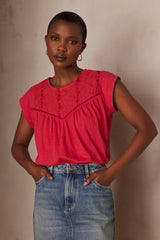 ALABAMA RASPBERRY EMBROIDERED COTTON T-SHIRT