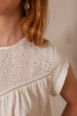 ALABAMA ECRU EMBROIDERED COTTON T-SHIRT