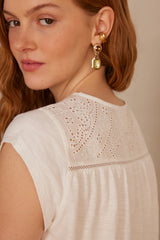 ALABAMA ECRU EMBROIDERED COTTON T-SHIRT