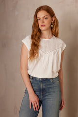 ALABAMA ECRU EMBROIDERED COTTON T-SHIRT