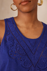 ARIANE BLUE EMBROIDERED COTTON TANKTOP