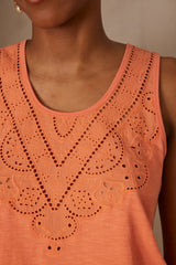 ARIANE APRICOT EMBROIDERED COTTON TANKTOP