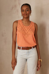 ARIANE APRICOT EMBROIDERED COTTON TANKTOP