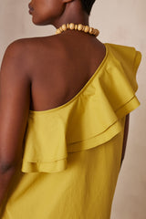 LEMON ONE SHOULDER COTTON DRESS