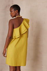 LEMON ONE SHOULDER COTTON DRESS