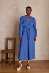 LIVE BLUE EMBROIDERED LONG COTTON DRESS