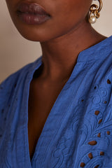 LIVE BLUE EMBROIDERED LONG COTTON DRESS