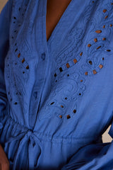 LIVE BLUE EMBROIDERED LONG COTTON DRESS