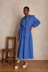 LIVE BLUE EMBROIDERED LONG COTTON DRESS