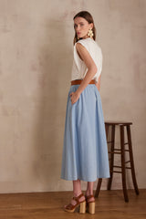 JOY SKY BLUE COTTON MIDI SKIRT