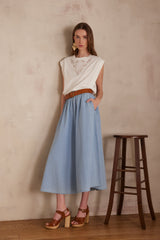 JOY SKY BLUE COTTON MIDI SKIRT