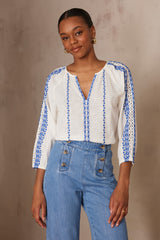PENCY EMBROIDERED COTTON BLOUSE
