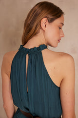 PILAR PINE GREEN SATIN TOP