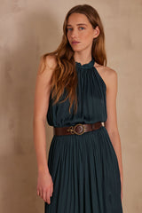 PILAR PINE GREEN SATIN TOP