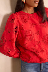 PALMA RED EMBROIDERED BLOUSE