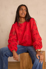 PALMA RED EMBROIDERED BLOUSE