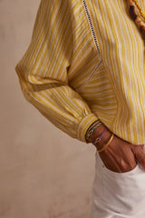 PRUE OCHRE STRIPED COTTON BLOUSE
