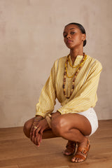 PRUE OCHRE STRIPED COTTON BLOUSE