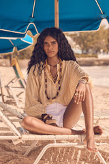 PRUE OCHRE STRIPED COTTON BLOUSE